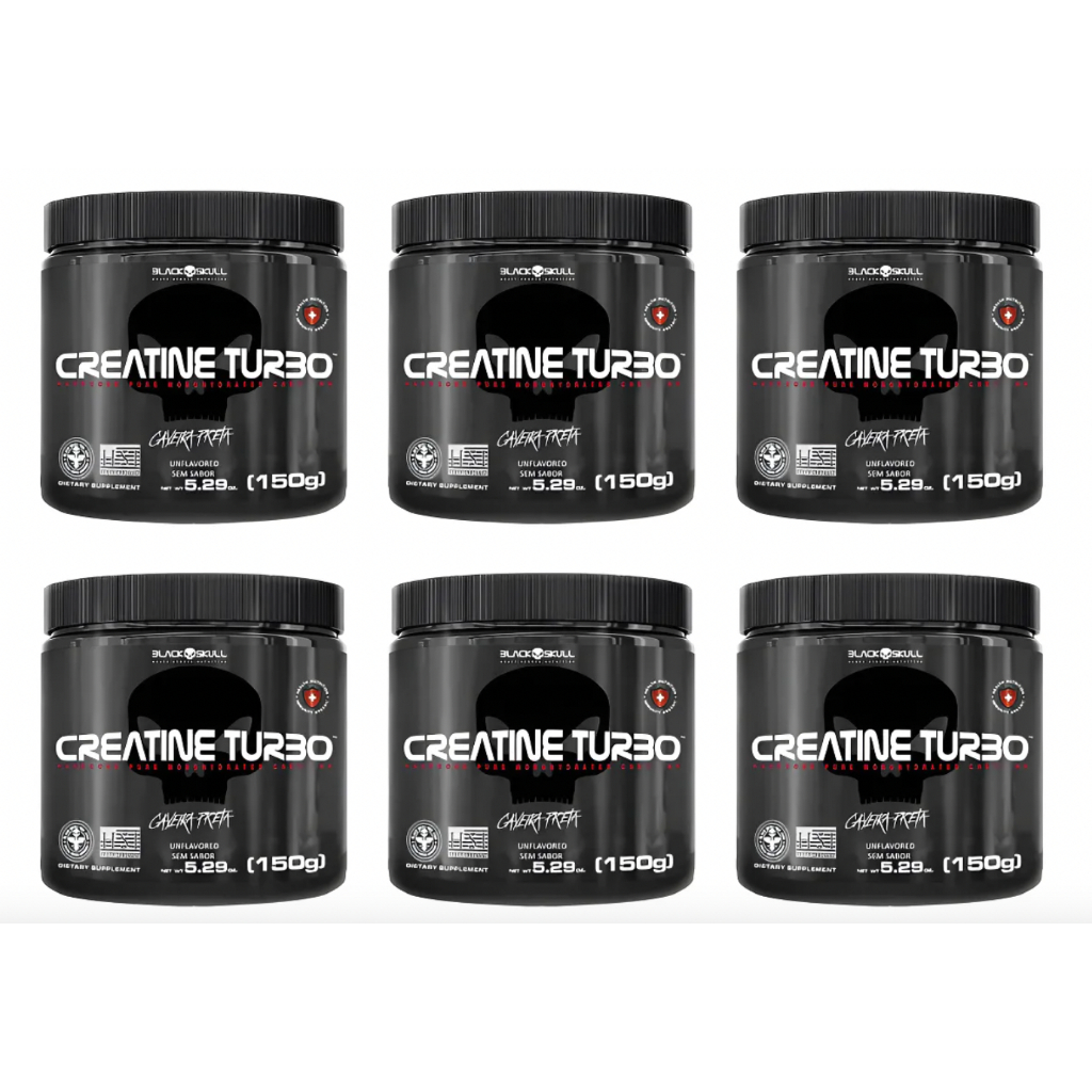 Foto de Kit 6x Creatina Turbo 150g Creatine Caveira Preta Black Skull