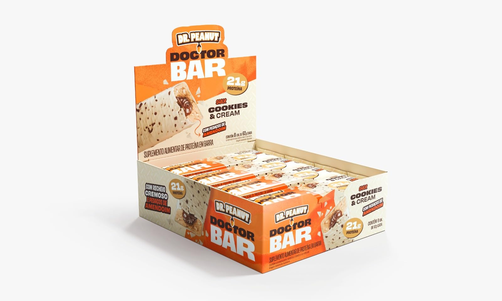 Doctor Bar 62g Display Com 8un Dr Peanut - Cookies e Cream