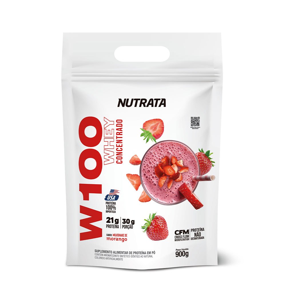 W100 Whey Concentrado Refil 900g Nutrata - Strawberry milkshake