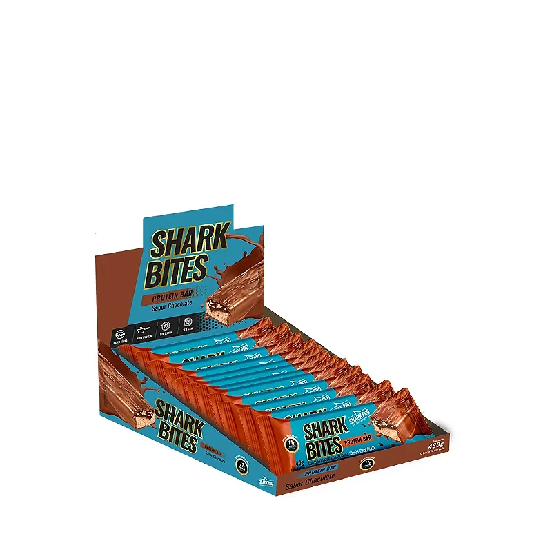 Shark Bites Protein Bar 40g Display Com 12un Shark Pro - Chocolate