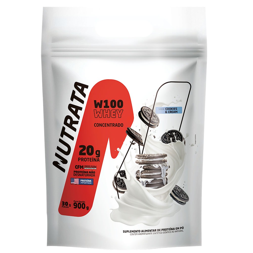 W100 Whey Concentrado Refil 900g Nutrata - Cookies e Cream