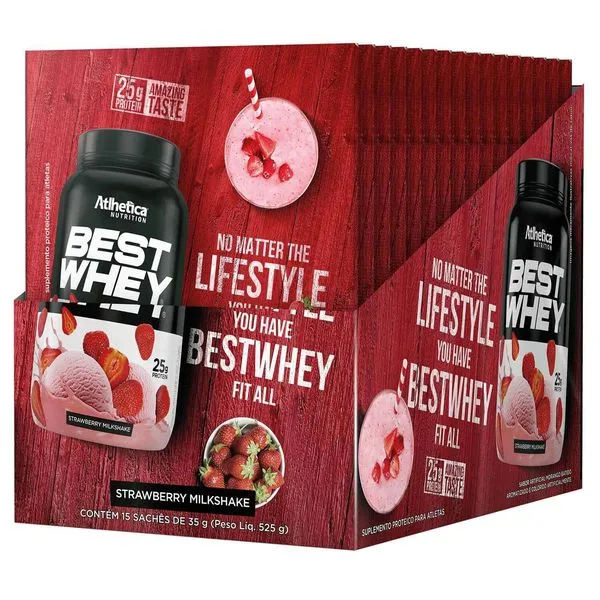 Best Whey 35g Strawberry Milkshake Display Com 15un Athetica Nutrition