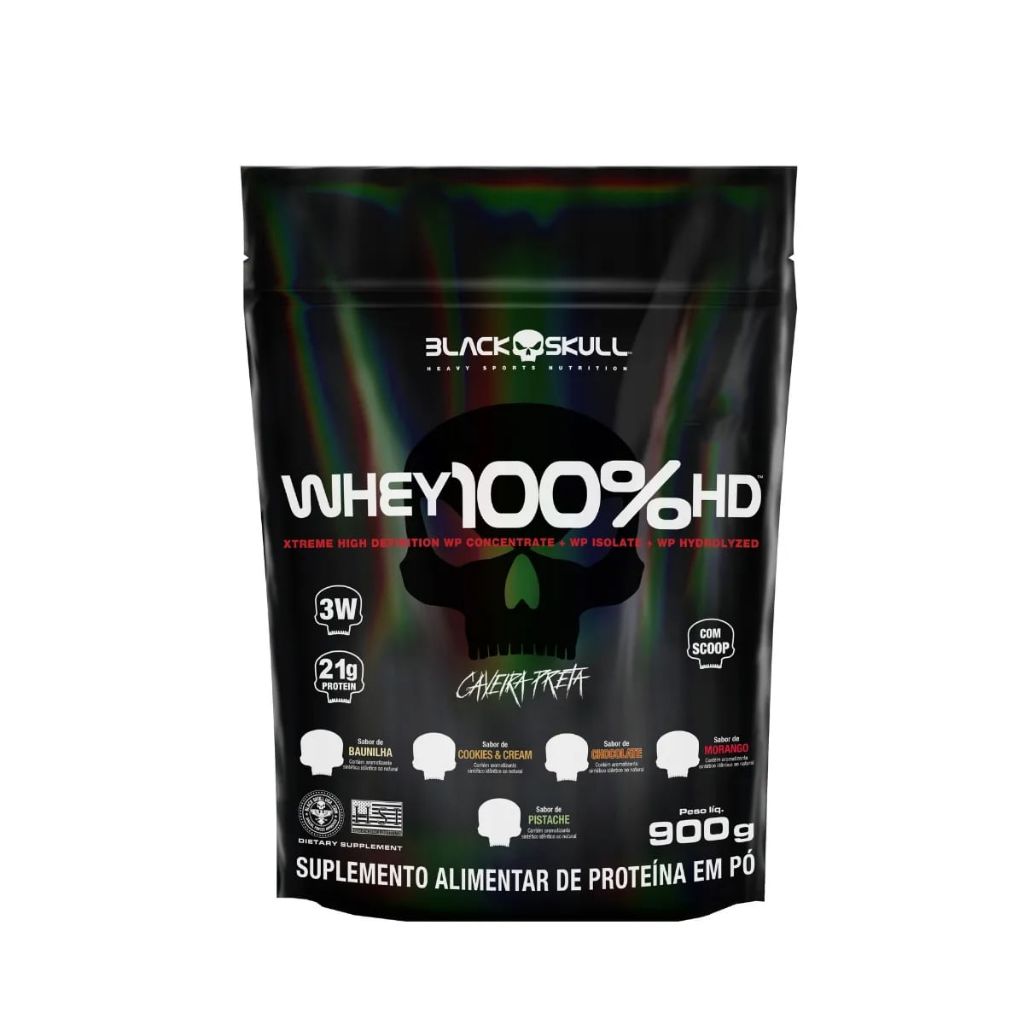Whey 100% Hd Refil 900g Black Skull - Morango