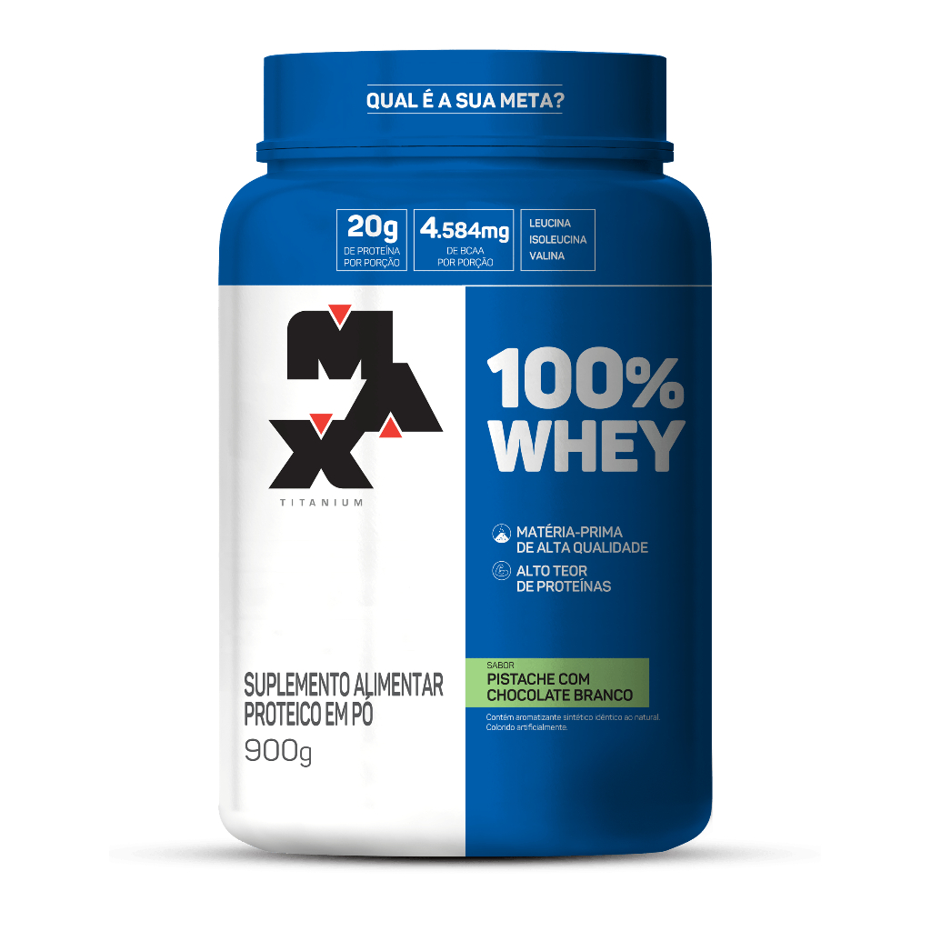 100% Whey Pote 900g Max Titanium - Pistache Com Chocolate