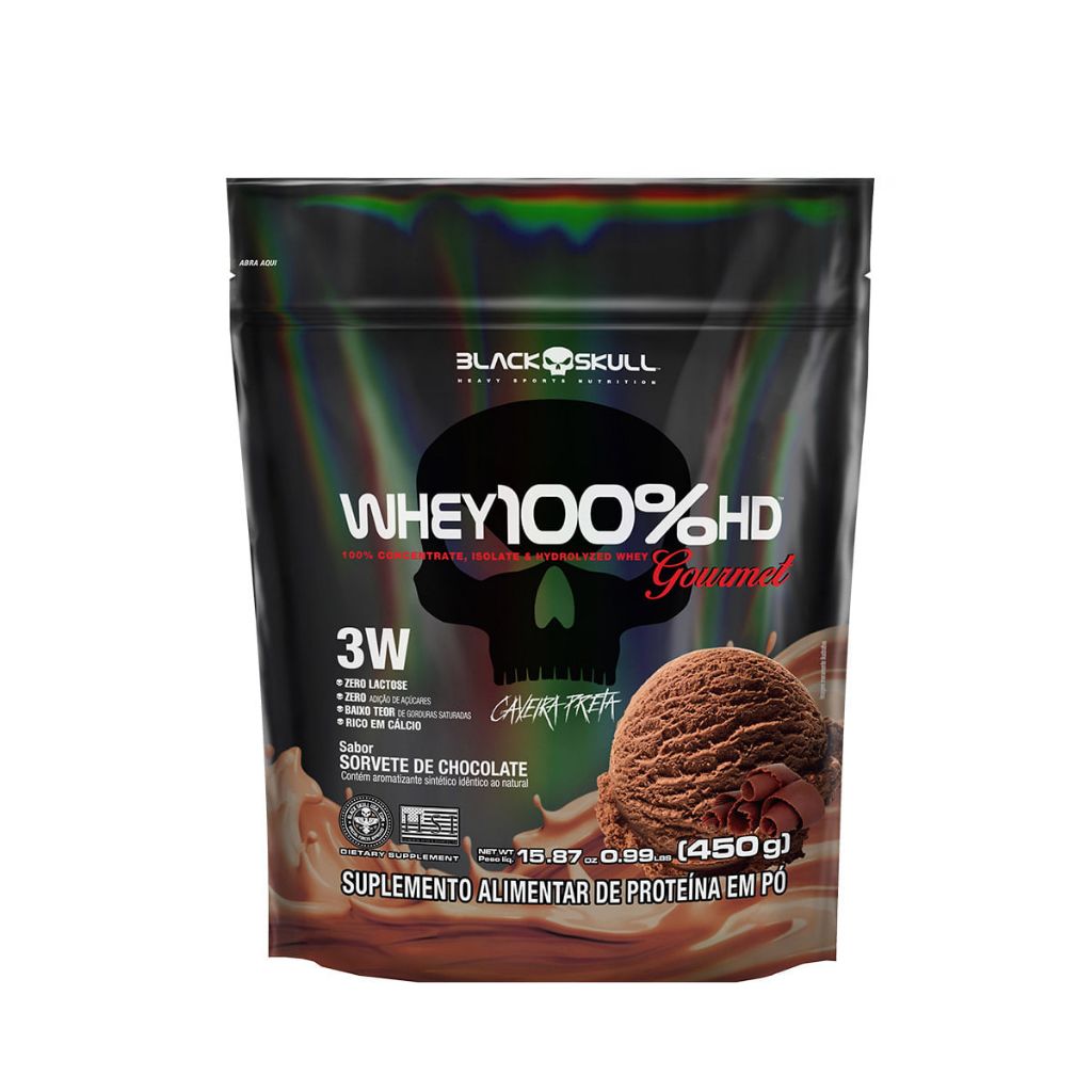 Whey 100% Hd Gourmet Refil 450g Black Skull - Sorvete De Chocolate