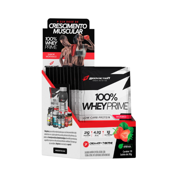 100% Whey Prime 30g Display Com 10un BodyAction - Morango