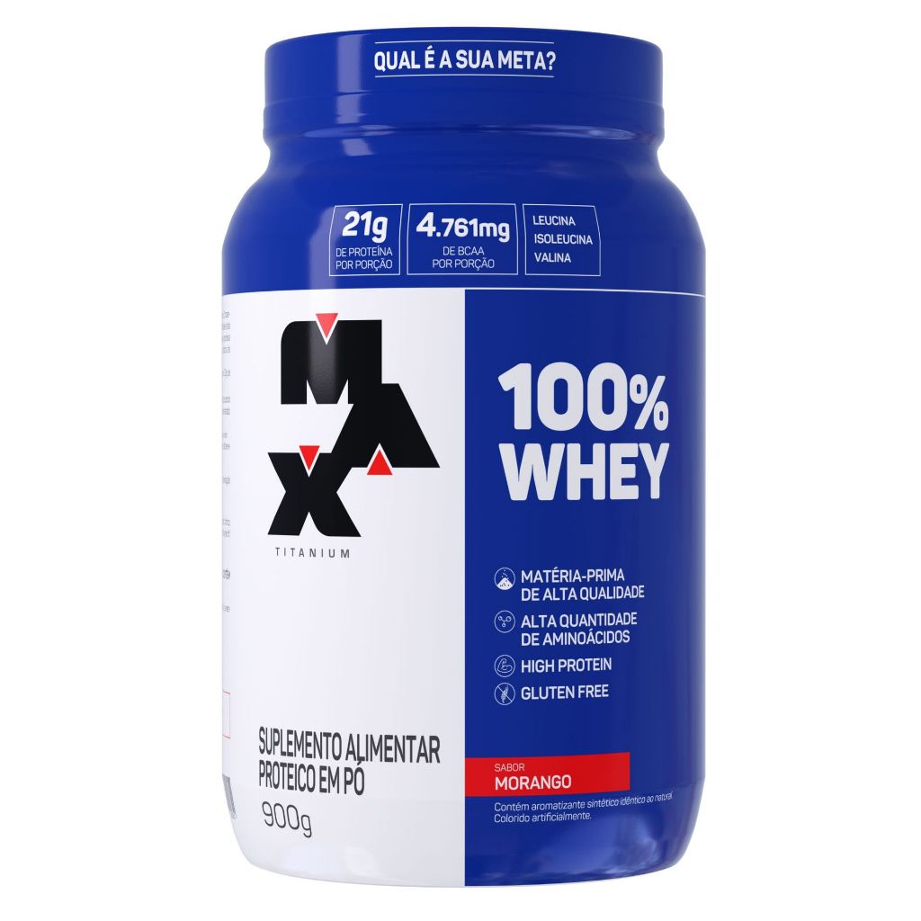 100% Whey Pote 900g Max Titanium - Morango