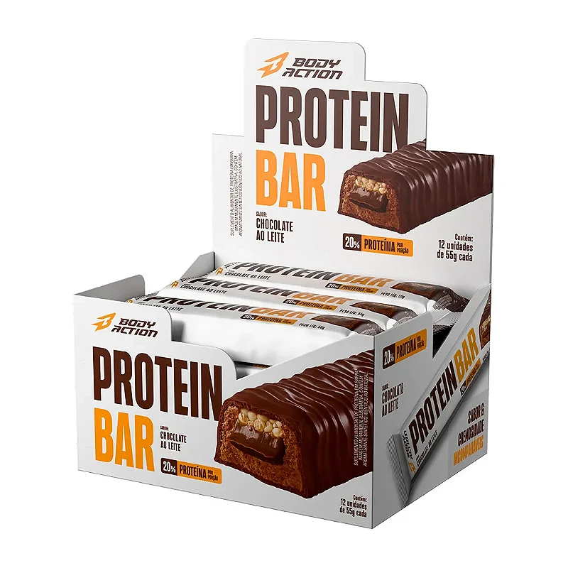 Protein Bar 55g Display Com 12un BodyAction - Chocolate Ao Leite