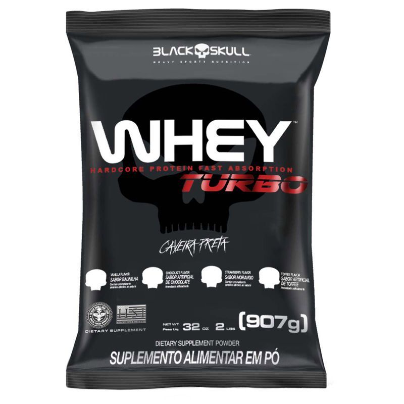 Whey Protein Turbo Refil 907g Black Skull - Morango