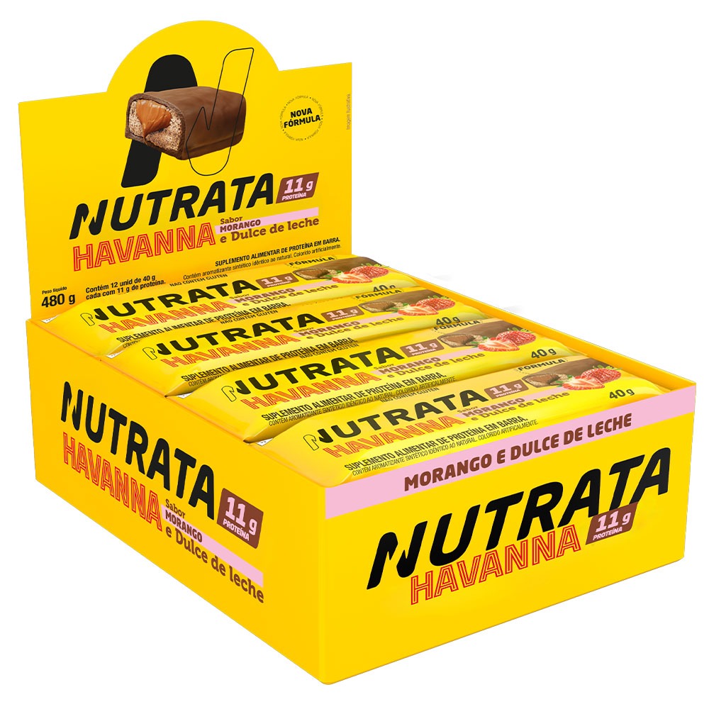 Whey Grego Bar 40g Havanna Display Com 12un Nutrata - Doce De Leite Com Morango