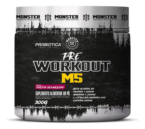Pre Workout M5 Pote 300g Probiotica - Frutas Vermelhas