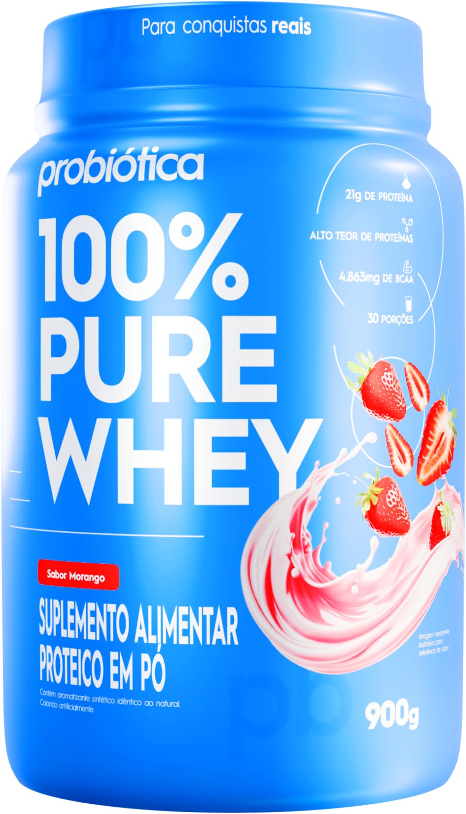 100% Pure Whey Pote 900g Probiótica - Morango