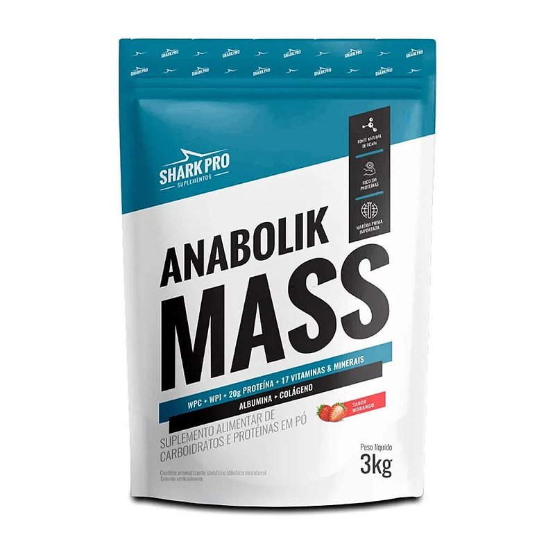 Hipercalórico Anabolik Mass Refil 3kg Shark Pro - Morango