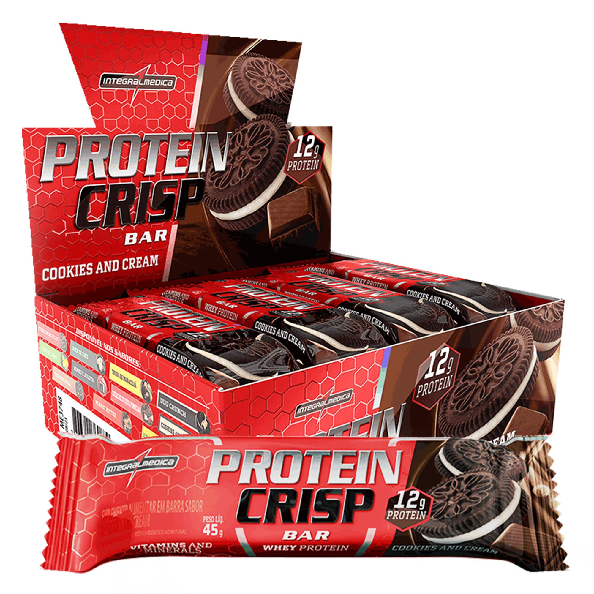 Crisp Bar 45g Display com 12un Integralmedica - Cookies e Cream