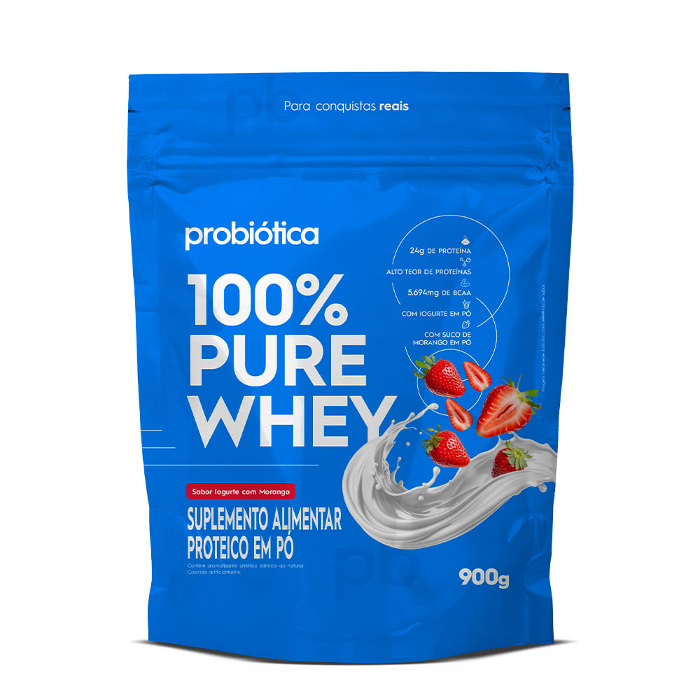 100% Pure Whey Refil 900g Probiótica - Iogurte Com Morango