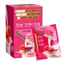 Packet Tasty Whey 34g Display com 12un Adaptogen - Morango