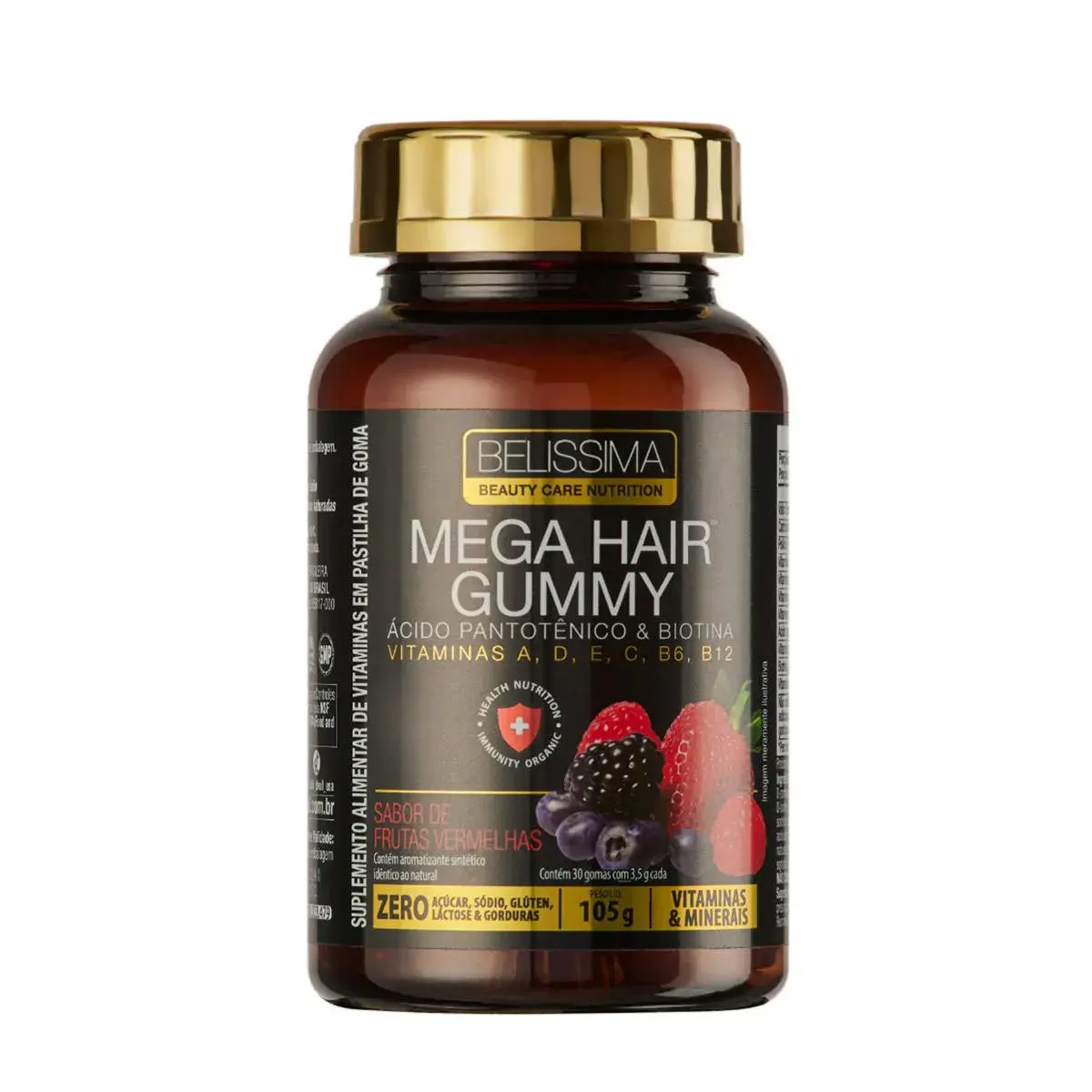 Mega Hair Gummy 30 Gomas Frutas Vermelhas Belissima