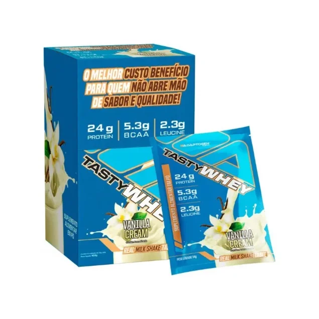Packet Tasty Whey 34g Display com 12un Adaptogen - Vanilla Cream