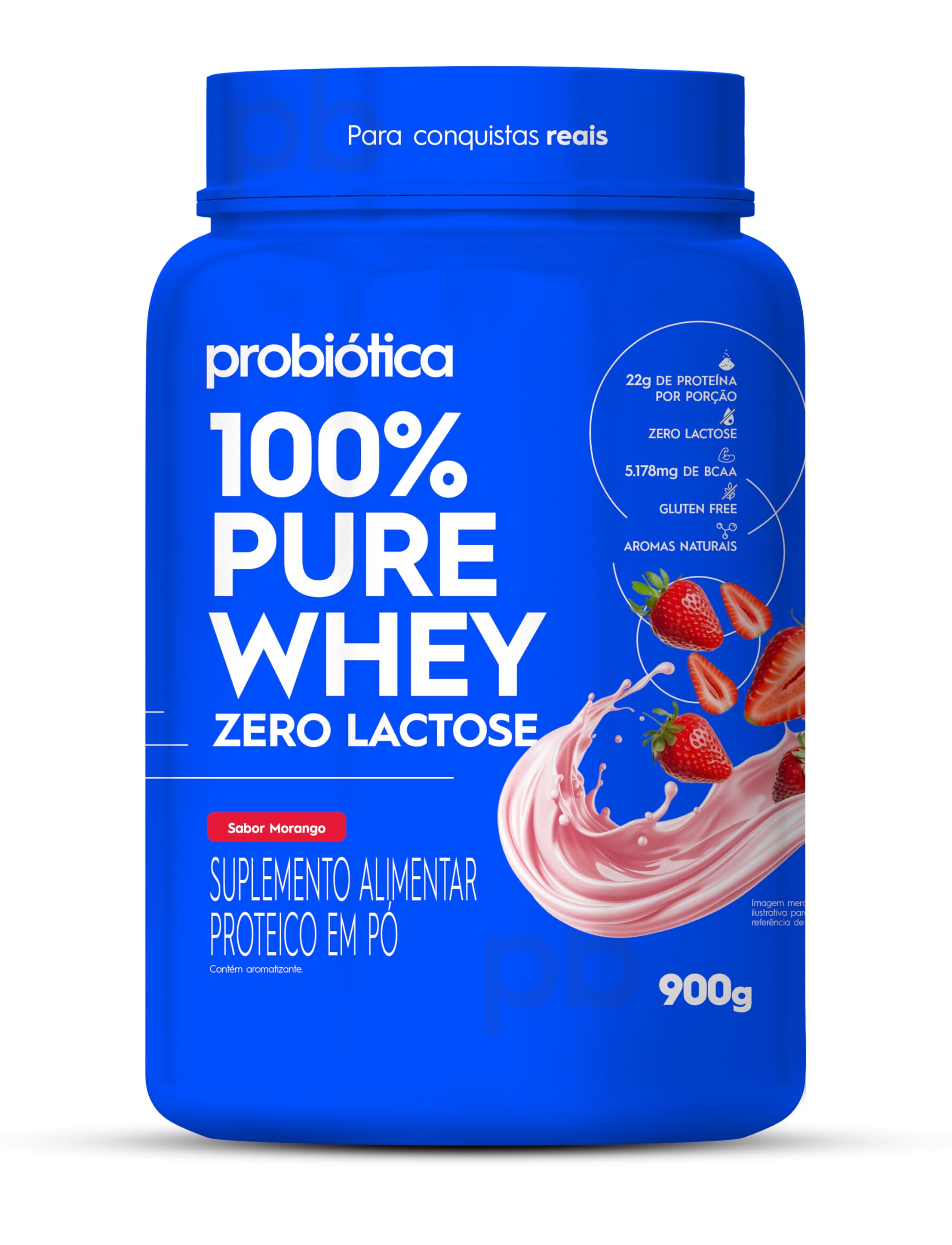 Foto de 100% Pure Whey Zero Lactose Pote 900g Probiótica - Morango