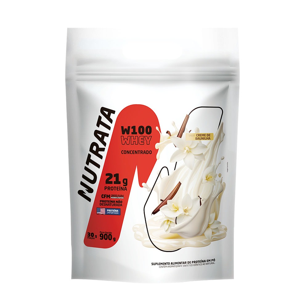 W100 Whey Concentrado Refil 900g Nutrata - Creme de baunilha