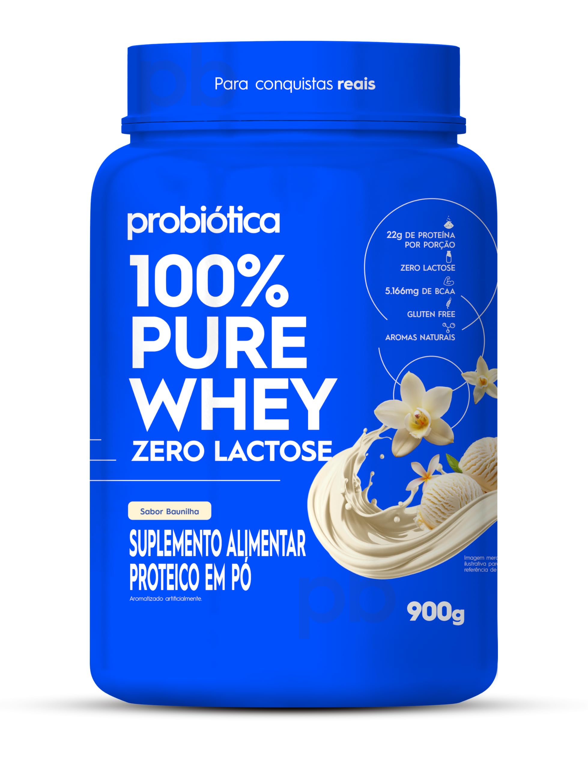 100% Pure Whey Zero Lactose Pote 900g Probiótica - Baunilha