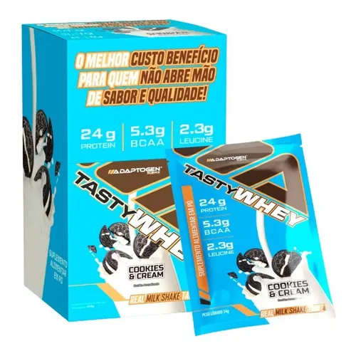 Packet Tasty Whey 34g Display com 12un Adaptogen - Cookies Cream