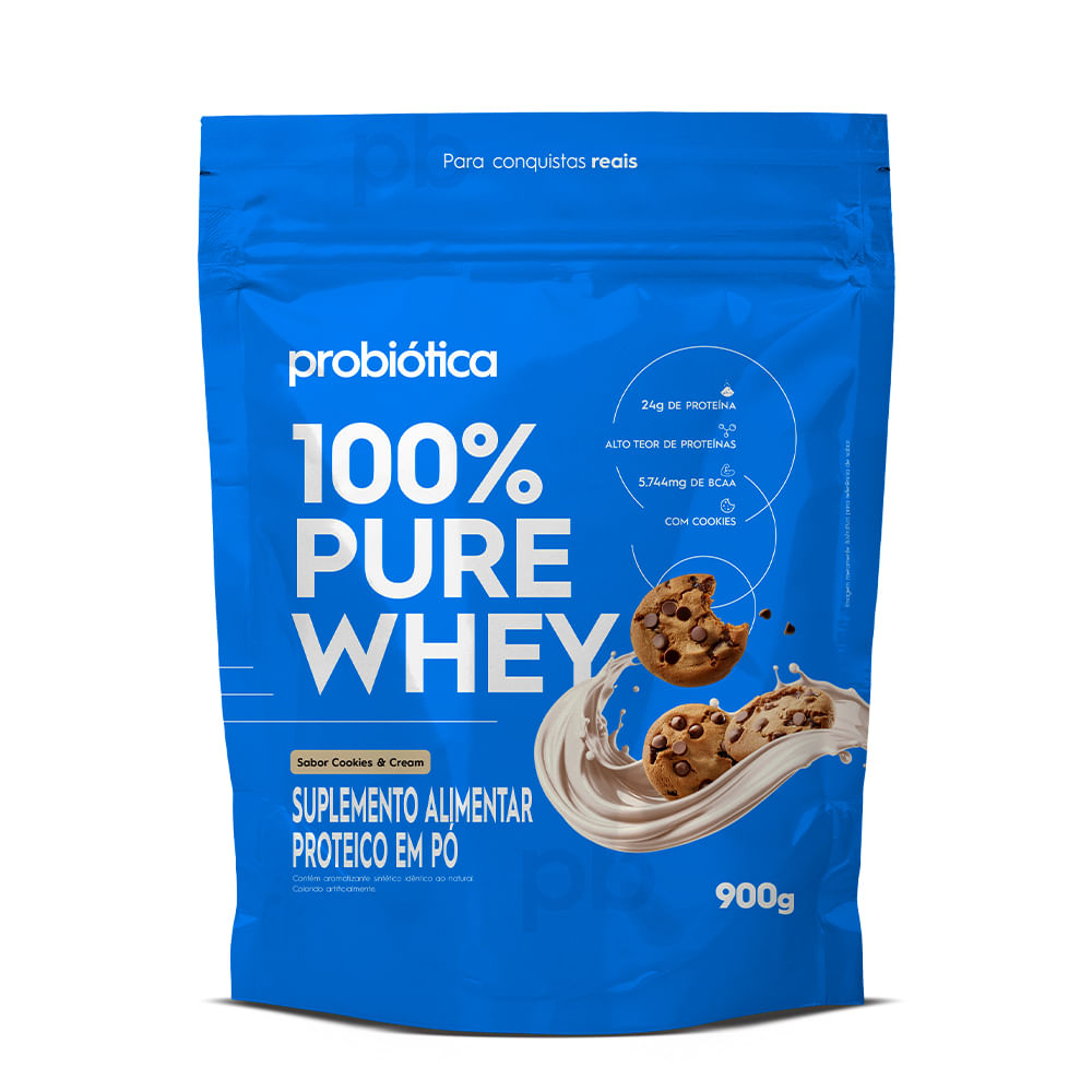100% Pure Whey Refil 900g Probiótica - Cookies Cream