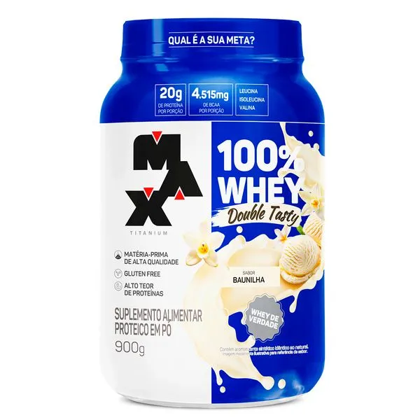 Foto de 100% Whey Double Tasty 900g Max Titanium - Baunilha