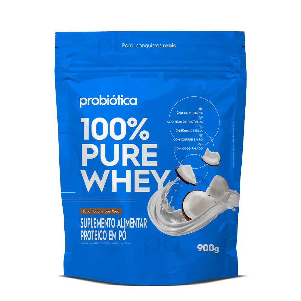 100% Pure Whey Refil 900g Probiótica - Iogurte Com Coco
