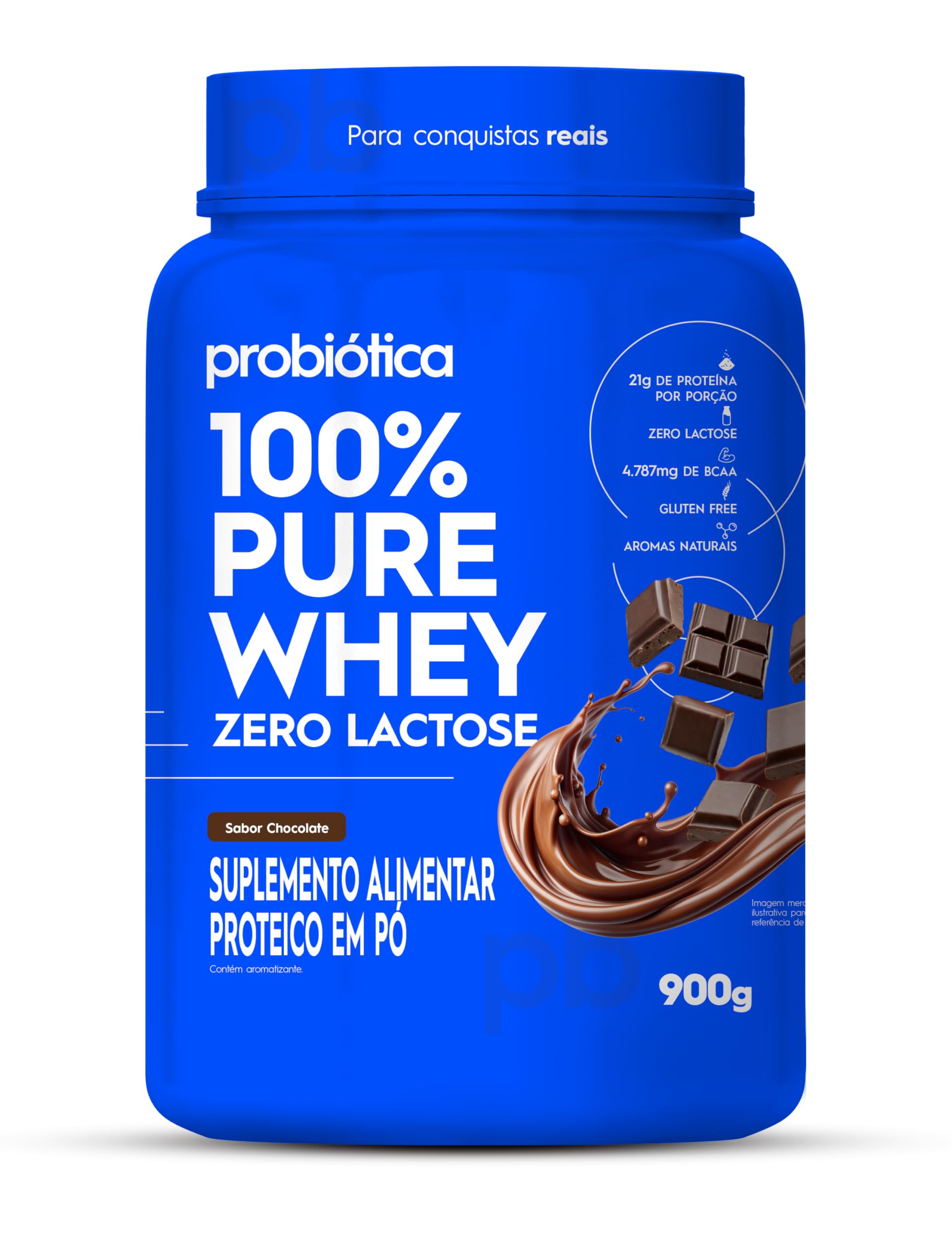 100% Pure Whey Zero Lactose Pote 900g Probiótica - Chocolate