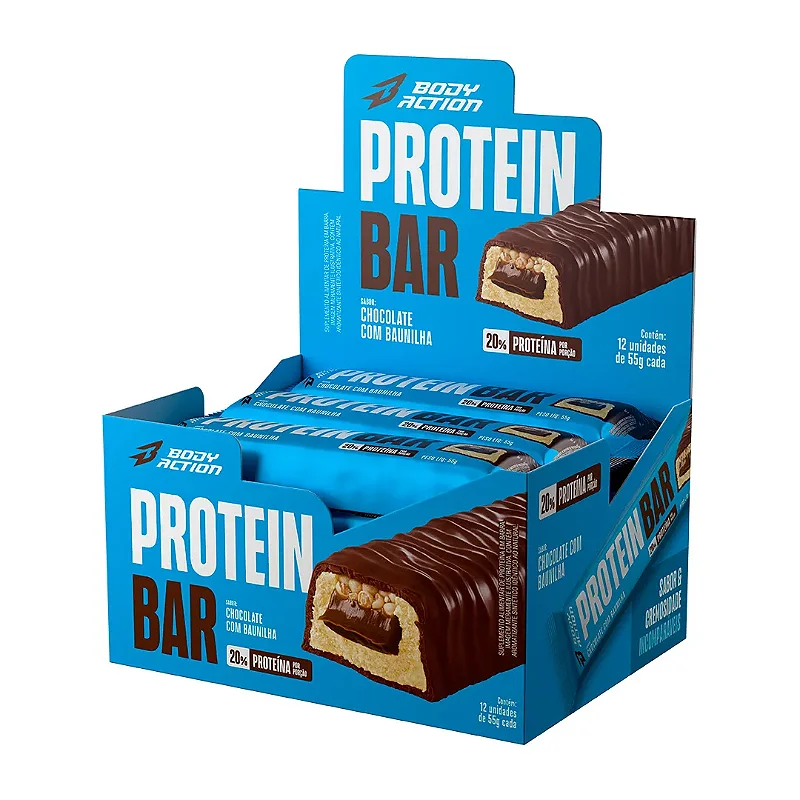 Protein Bar 55g Display Com 12un BodyAction - Chocolate Com Baunilha