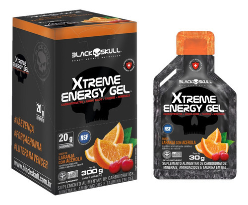 Xtreme Energy Gel 30g Display Com 10un Black Skull - Laranja Com Acerola