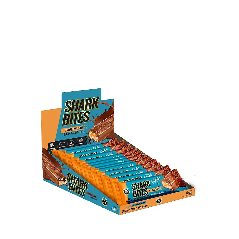 Shark Bites Protein Bar 40g Display Com 12un Shark Pro - Doce De Leite