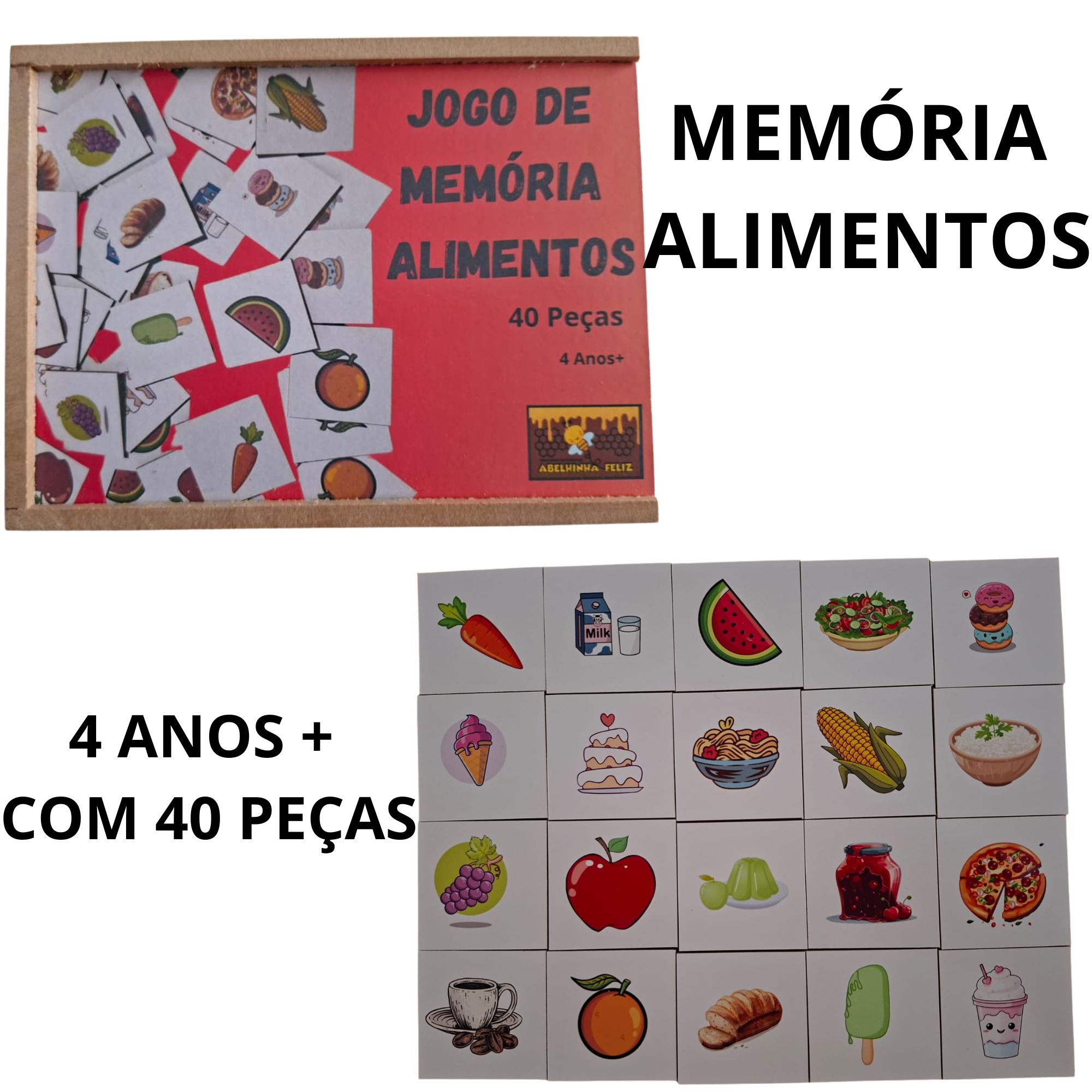 JOGO DE MEMÓRIA  ALIMENTOS EM MDF 40 PEÇAS