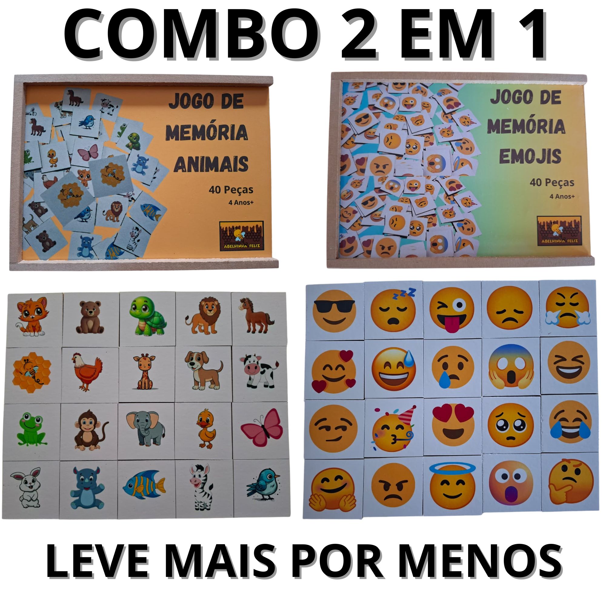 COMBO 2 EM 1 ABELHINHA FELZ MEMÓRIA ANIMAIS E MEMÓRIA EMOJI