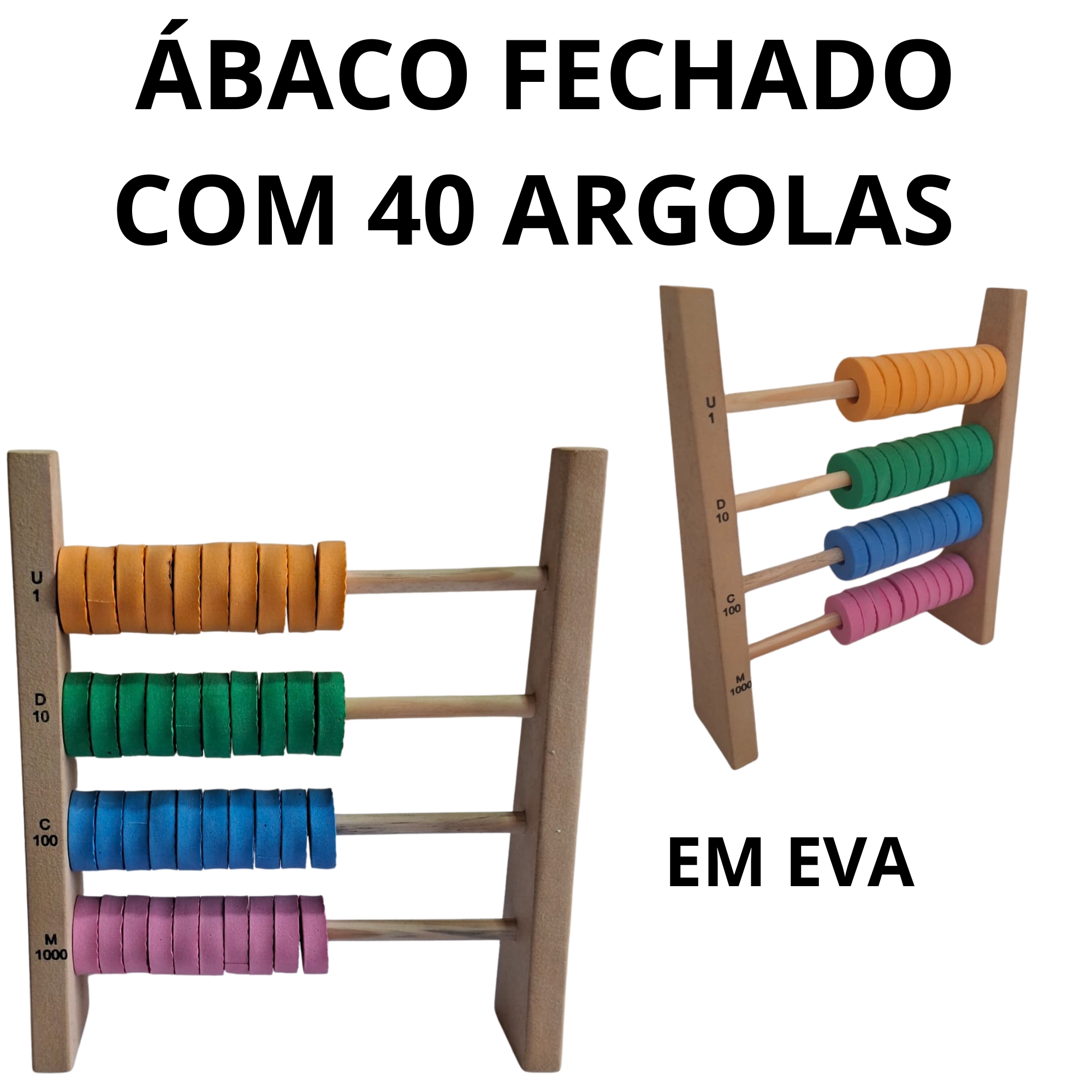 ÁBACO FECHADO EDUCATIVO COM 40 ARGOLAS EM EM EVA CLORIDAS DE 10MM