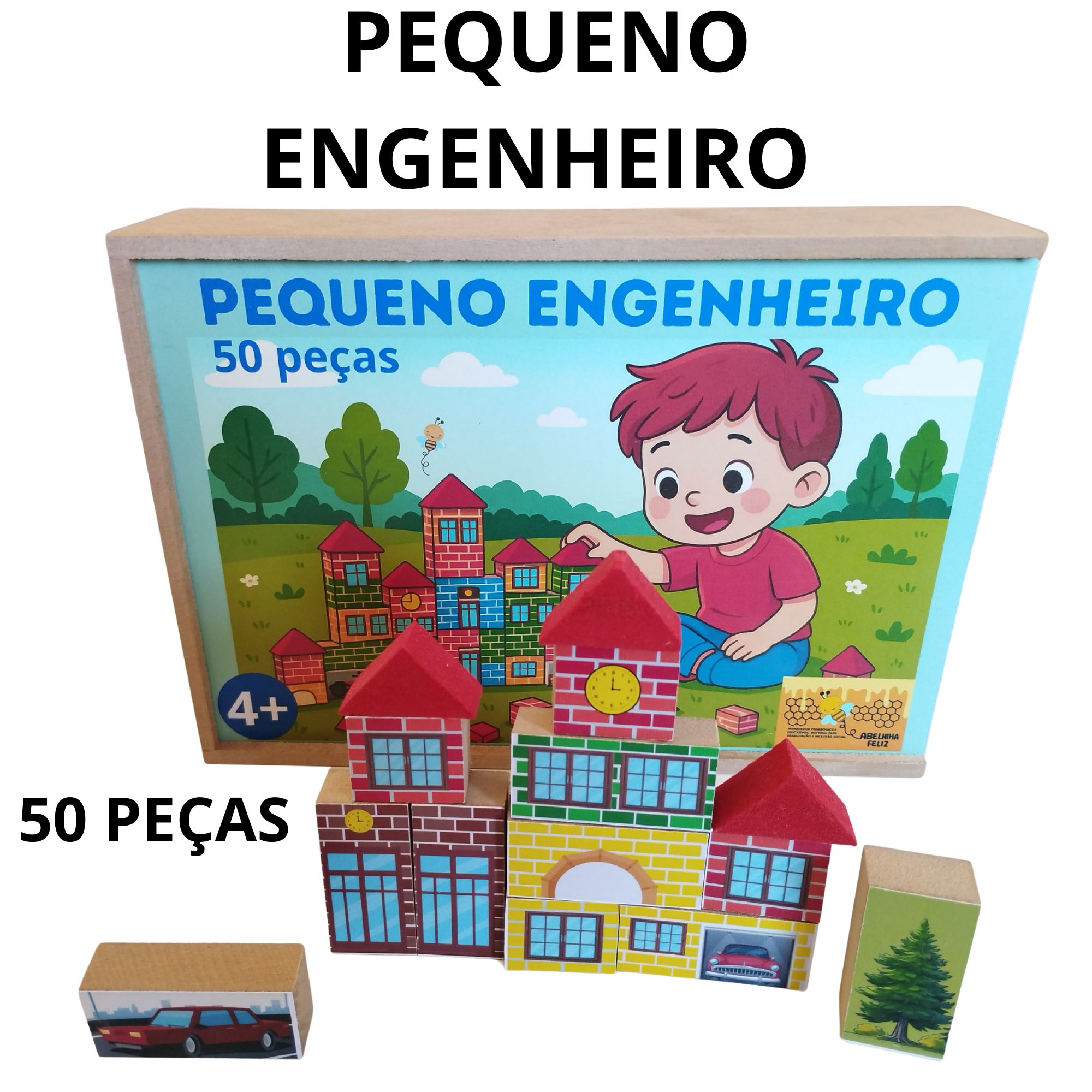 Brinquedo Educativo Pequeno Engenheiro em MDF Blocos de Montar Infantis