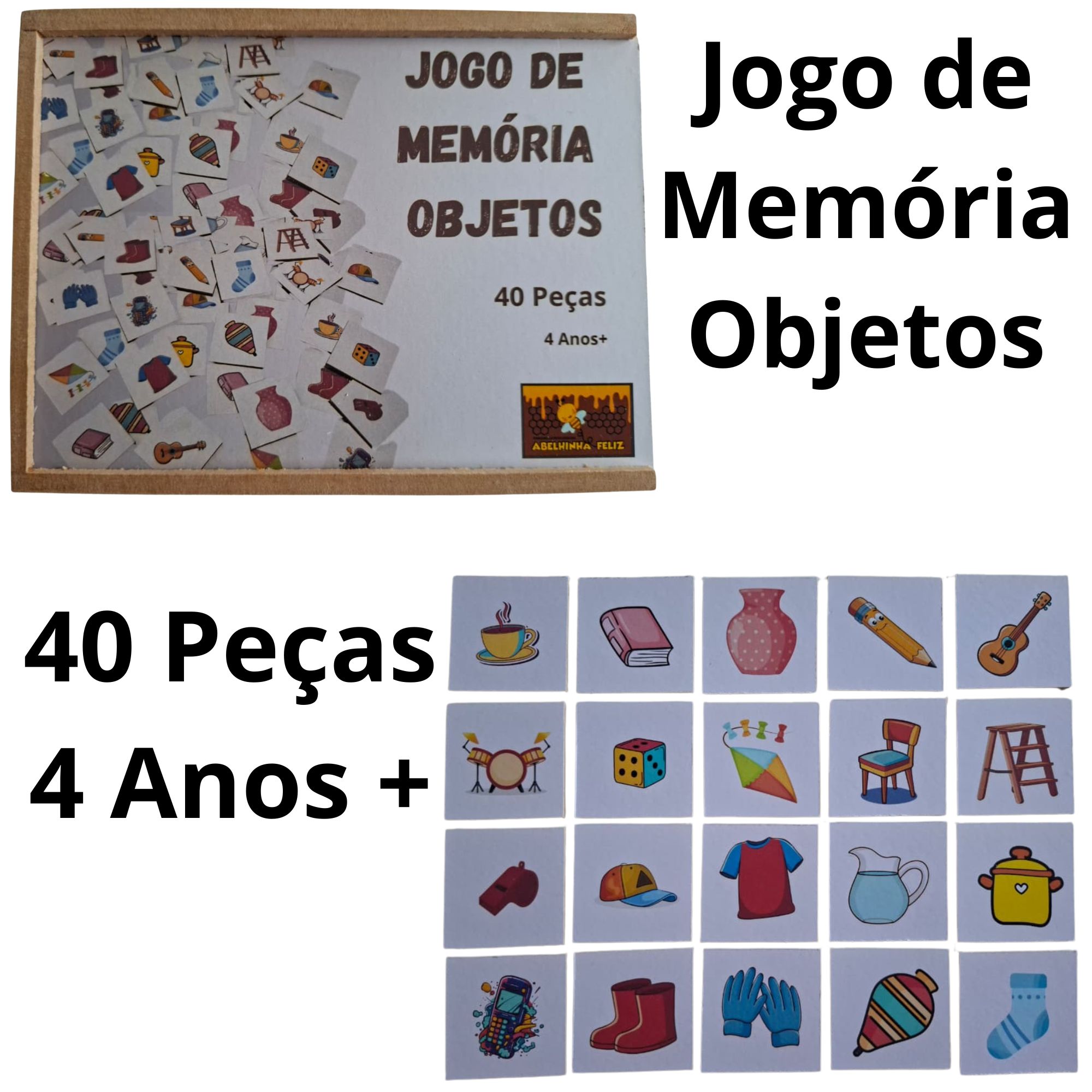 JOGO DE MEMÓRIA OBJETOS EM MDF 40 PEÇAS