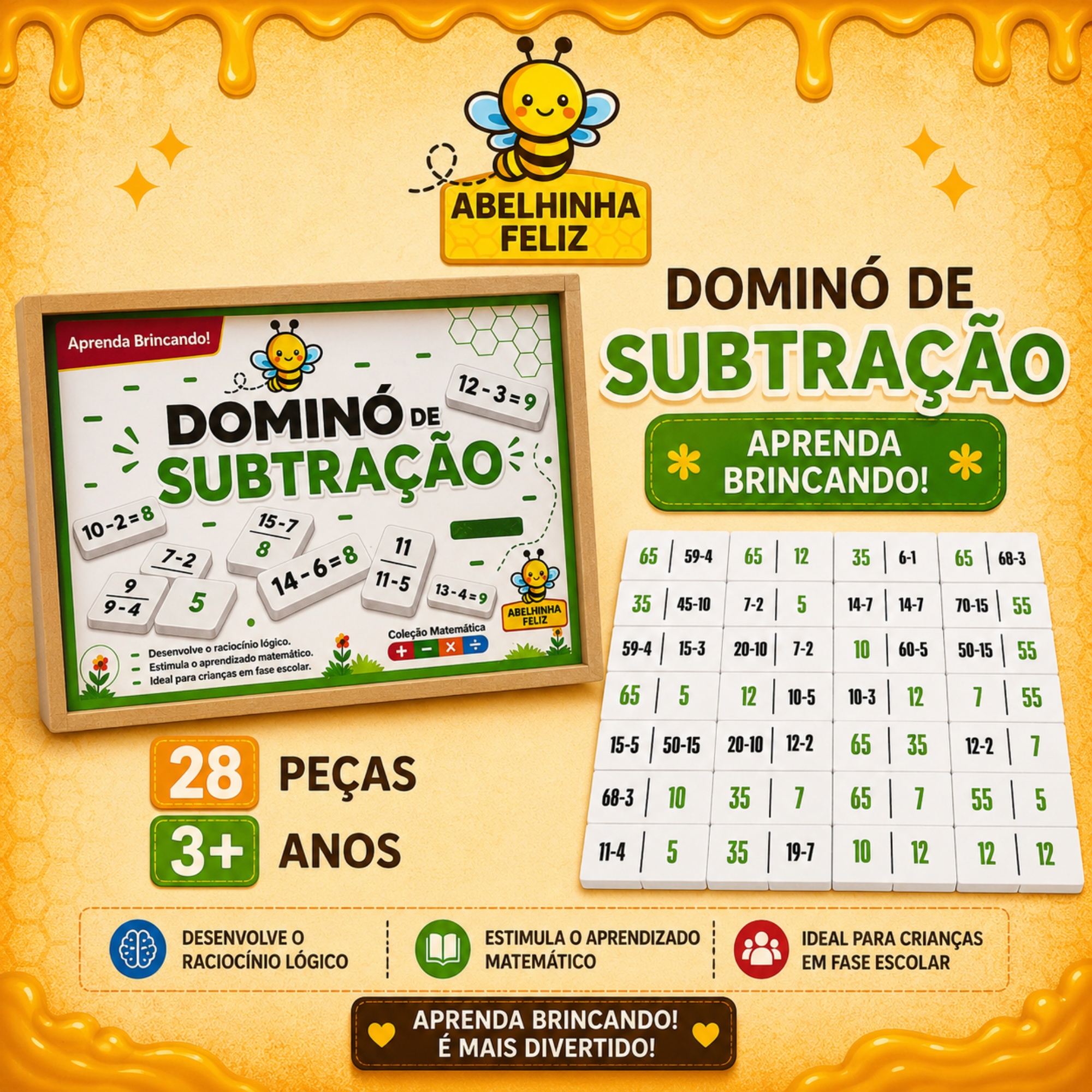Jogo Dominó De Subtração Com 28 Peças