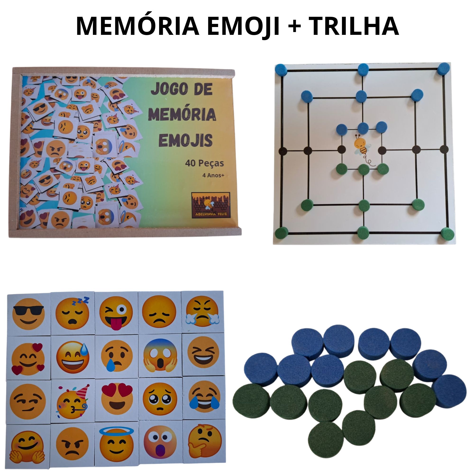 Kit Educativo Infantil – Jogo da Memória Emoji + Jogo de Trilha | Abelhinha Feliz
