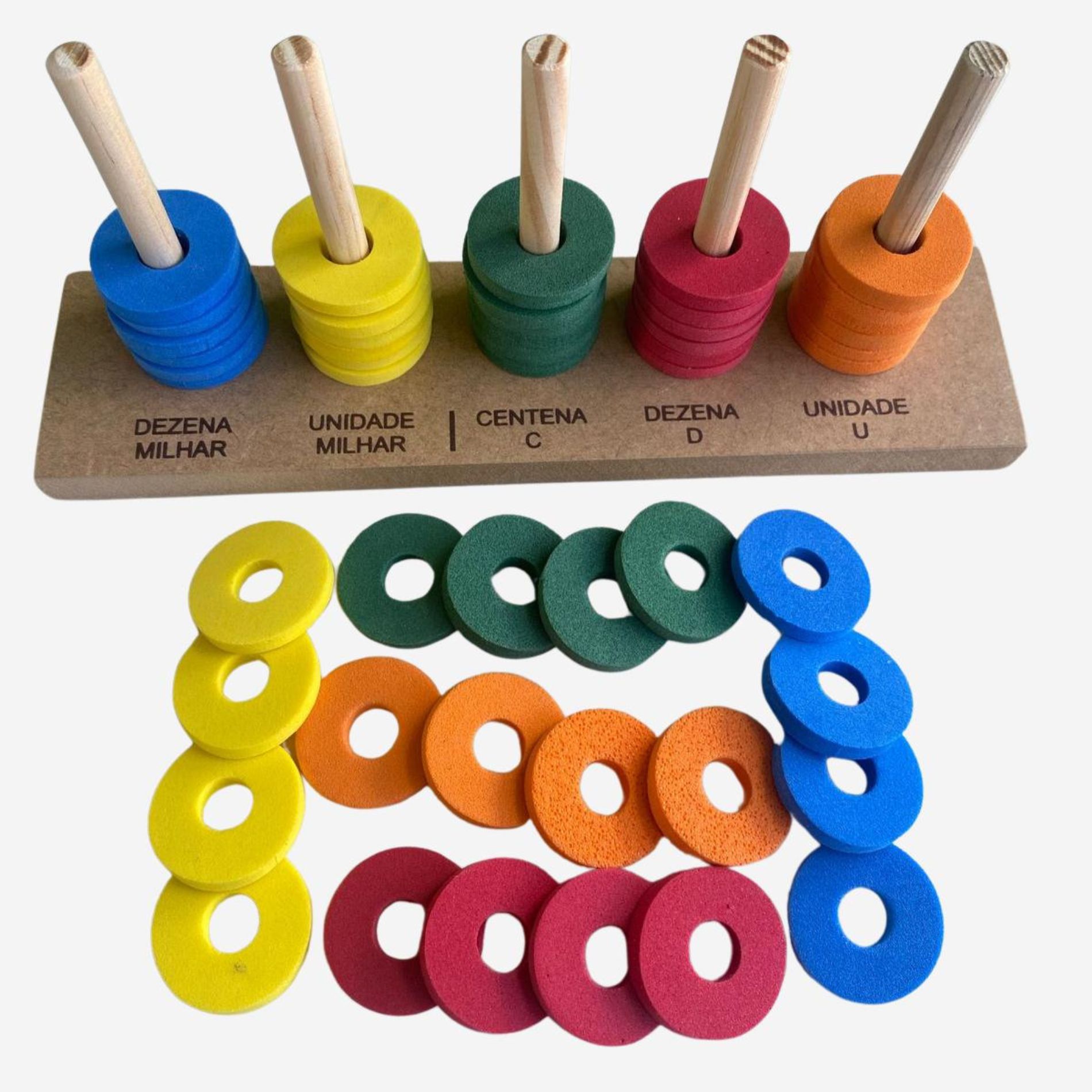 Ábaco Educacional Pedagógico Com 5 Hastes E 50 Argolas