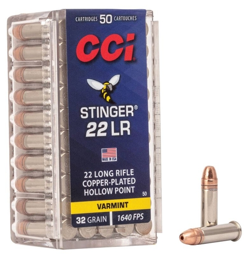 MUNIÇÃO CCI STINGER CAL .22LR - COPPER PLATED HP 32GR