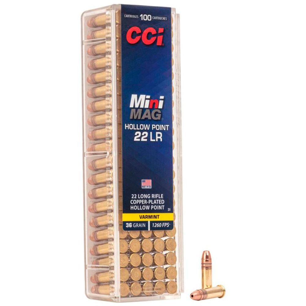 MUNIÇÃO CCI MINI MAG CAL .22LR - COPPER PLATED HP 36GR