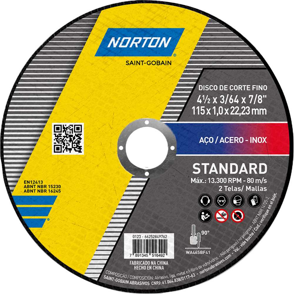 Disco de Corte Standard, 115 mm x 1 mm x 22,23 mm, Norton