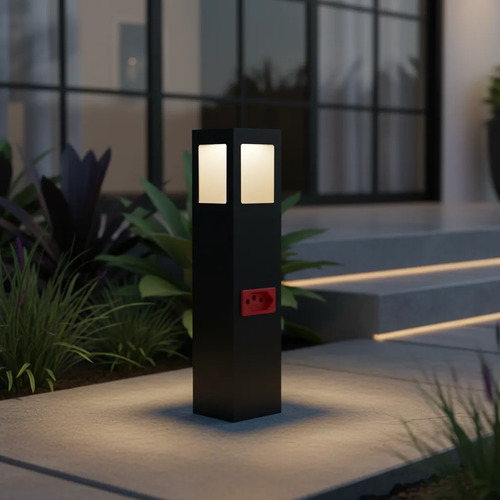 Balizador com Tomada E27 LED 30 CM Preto Preto