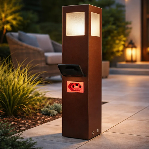 Balizador com Tomada LED E27 1 Metro Marrom