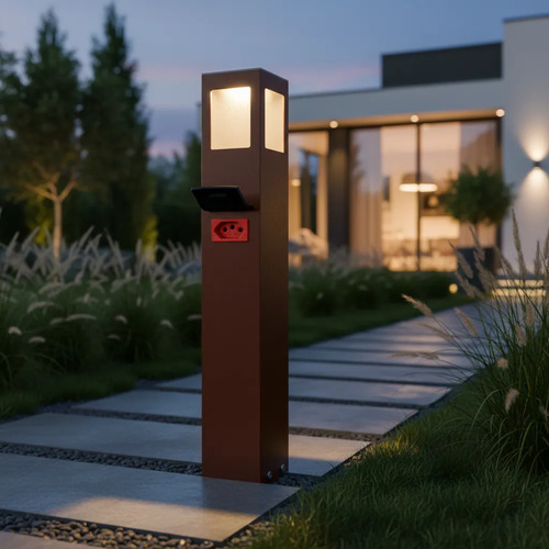 Balizador com Tomada LED E27 70 CM Marrom