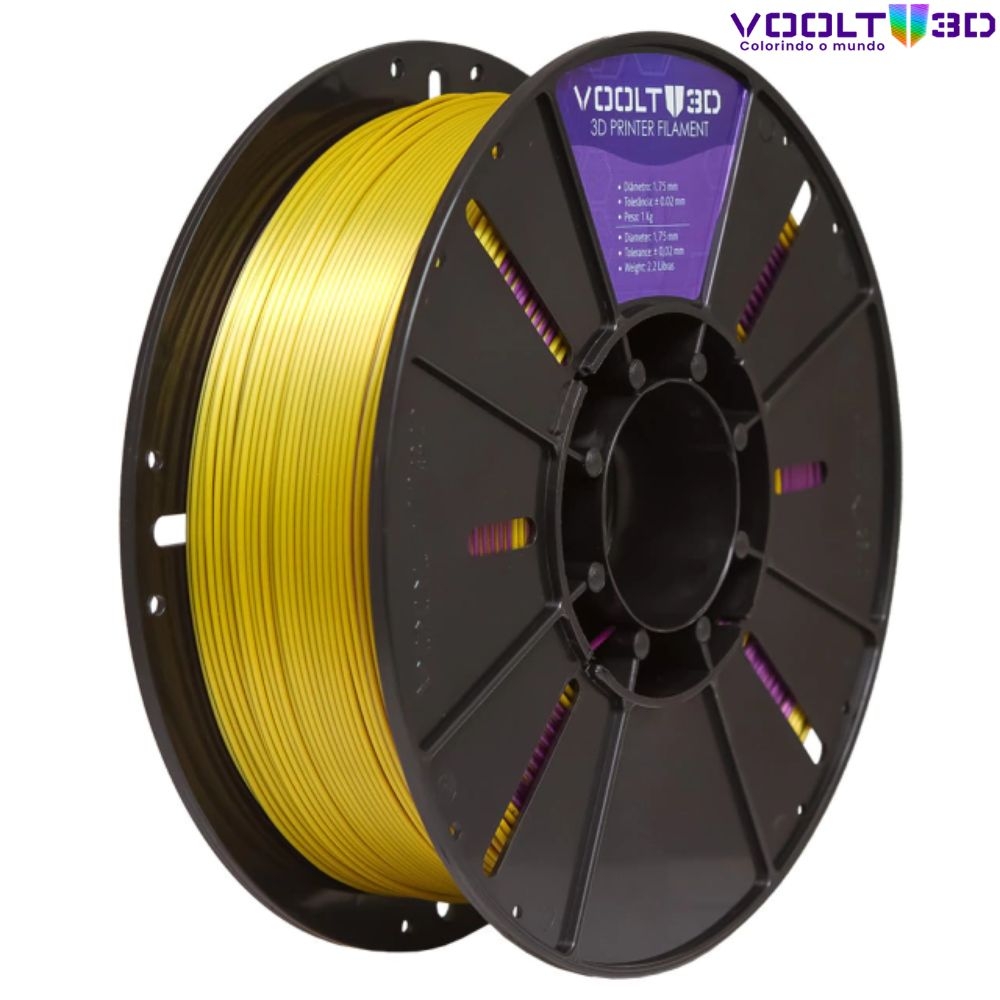 Filamento Voolt 3D - PLA Duo Color Ametista e Dourado V-Silk High Speed Premium - 1Kg