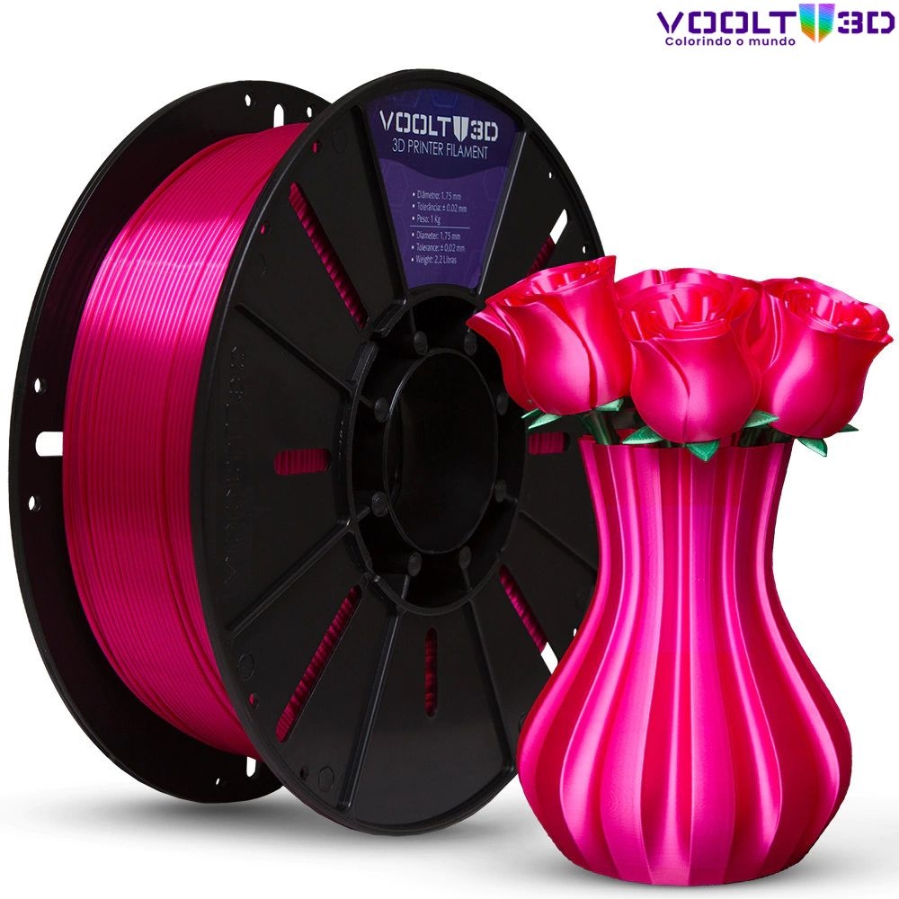 Filamento Voolt 3D - PLA Rosa Choque V-Silk High Speed Premium - 1Kg