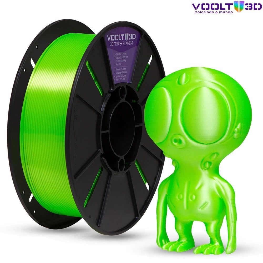 Filamento Voolt 3D - PLA Verde Neon V-Silk High Speed Premium - 1Kg